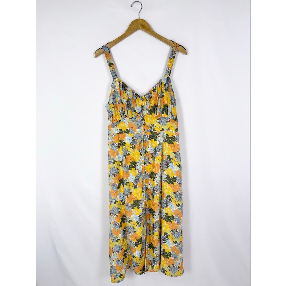 Abercrombie & Fitch Floral Gathered Front Midi Dress Women's Large Yellow - Picture 2 of 16